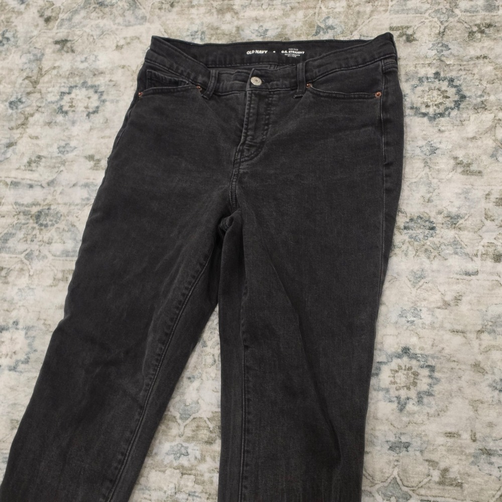 Old Navy High Rise OG Straight Jeans Washed Black Raw Hem Womens 6